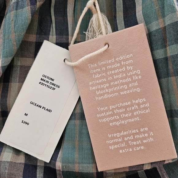 MIRTH Maxi Dress Medium Ostuni Ocean Plaid NWT Cotton Handloomed Pockets Belt - Picture 3 of 14